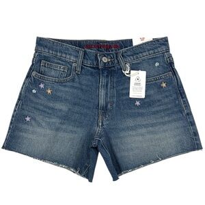 Lucky Brand 90s Midi Raw Hem Embroidered Denim Shorts Size 4 / 27